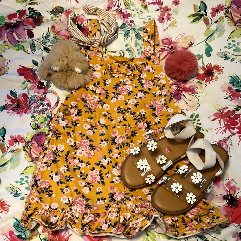 Floral Yellow Kids Jean Dress